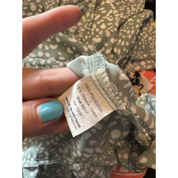 Moa Moa 3X Green White Animal Print Artsy‎ Boho Blouse Flutter Sleeve Tie Front - Picture 7 of 9